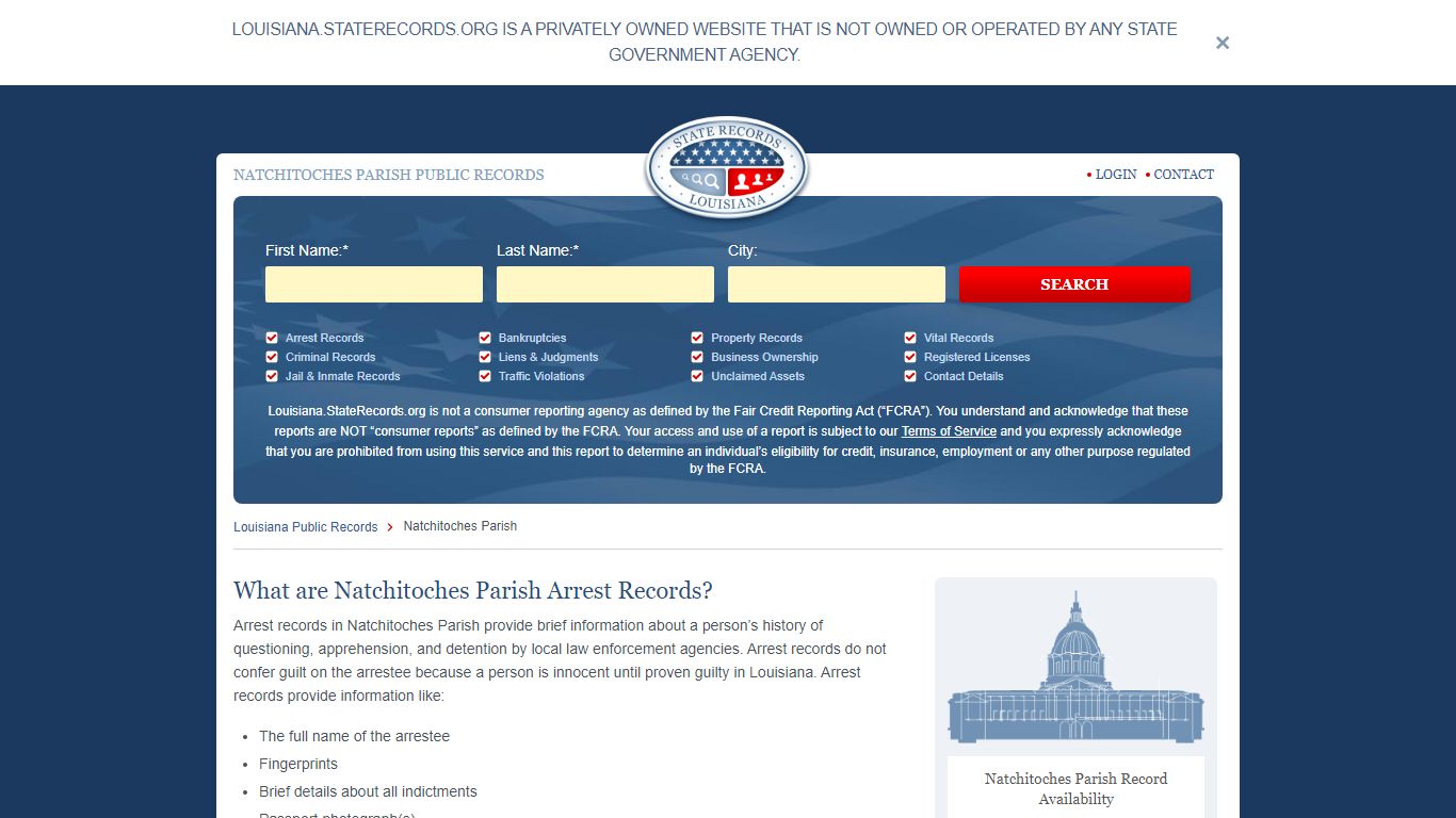 Natchitoches Parish Arrest, Court, and Public Records | StateRecords.org